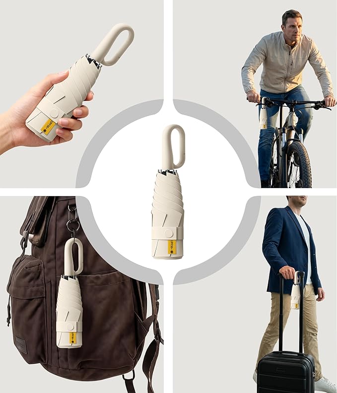 Mini Travel Umbrella with Carabiner Handle UPF 50+ Sun & Rain Protection Portable Manual Open Close Windproof Umbrella Small Compact Portable Parasol for Commuter Kids Women Men
