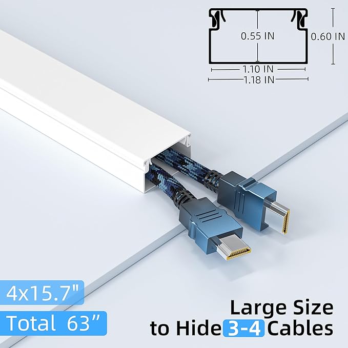 Delamu 63in Cable Hider, Cord Covers for 3-4 Wires on Wall, Paintable Cord Hider, Easy to Use Wire Covers for Cords, Wire Hiders for TV on Wall, Cable Cover Cable Management, W 1.18in H 0.60in