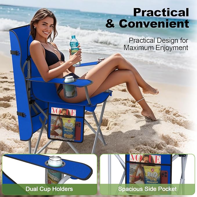 VTOY Portable Camping Chair with Canopy - Folding Chair with Canopy, Durable 600D Oxford Canopy Chair for Camping, Beach, Picnics, Fishing & Sports