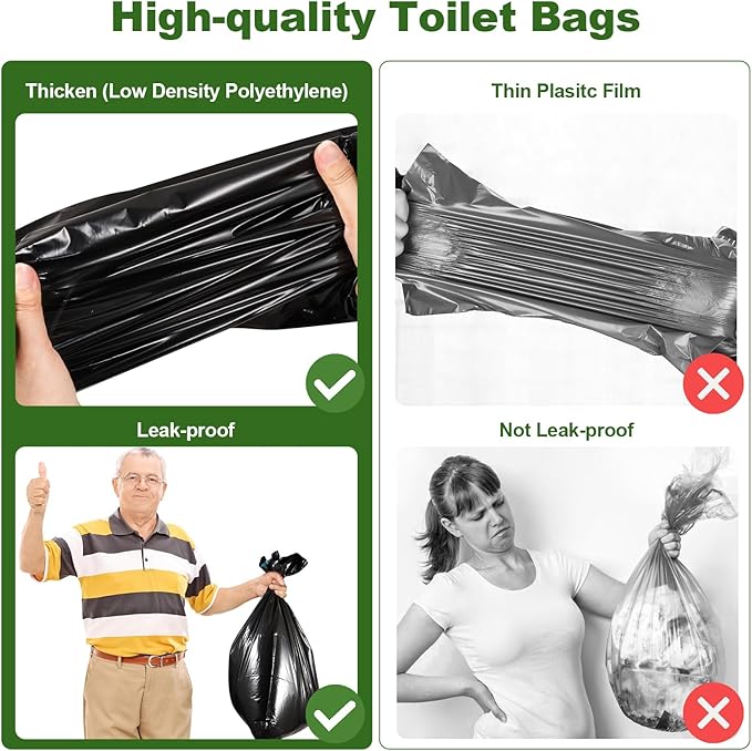 Portable Toilet Bags with Poo Gel Set, 8 Gallon Camping Toilet Bags with Absorbent Gels, Waste Bags, Leak-Proof Trash Bag for Camping Potty, Traveling
