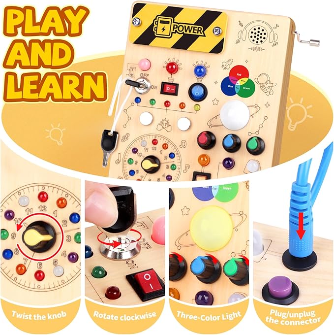Grarain Busy Board for Toddlers - Montessori Educational Toy for 1-3 Year Old Boys & Girls | Travel-Friendly Sensory Learning Activity | Ideal for Kids with Autism(Busy Board v5)