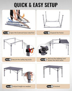 KingCamp Folding Camping Table Foldable Loads 265 Lbs, 42.1"× 27.6" Portable Table 3 Adjustable Height Aluminum Roll Up Camp Table with Carry Bag for Camping Picnic BBQ Backyard, Indoor & Outdoor