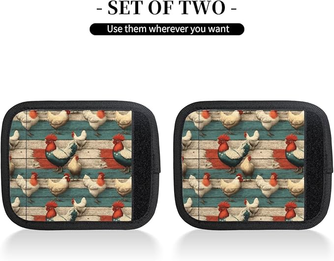 Funny Chicken (1) Pattern Luggage Handle Wraps 2 Pack for Suitcase, Handle Covers Suitcase Luggage Handle Wrap Luggage Tag Wraps Travel Accessories