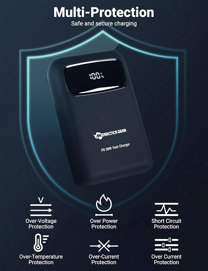 ANTARCTICA GEAR 15000mAh 12V Portable Battery, PD 30W and QC 4.0 Fast Charger Battery, LED Display Rechargable Power Bank for Heated Vests/Jackets/Hoodies ect
