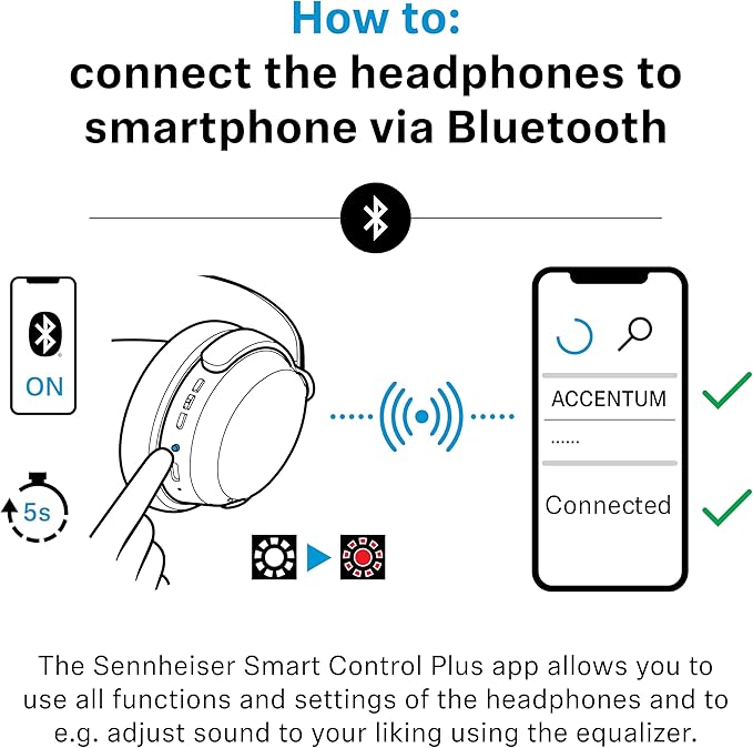 Sennheiser ACCENTUM Wireless Bluetooth Headphones Noise Cancelling - Up to 50HR Playtime, Hybrid Noise Cancelling (ANC), All-Day Comfort, Bluetooth Over Ear Headphones for School, Traveling, Black