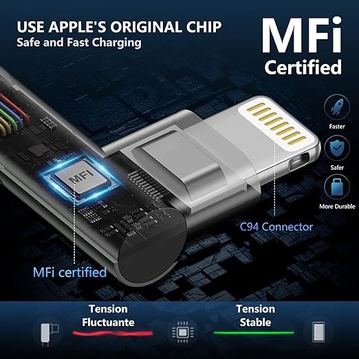 iPhone Charger 10FT,3Pack 90 Degree Charging Cable, [Apple MFi Certified] Long Lightning Cable Fast Charging Cord Compatible for iPhone 14/13/12/11/Pro/Max/Mini/X/Plus/8/7/6/5S/SE/Plus/iPad