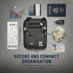 Neck Wallet for Travel & Passport Holder with RFID Blocking - Slim & Easy to Conceal Nylon Travel Pouch for men & women - Holds Phone, Cash, Cards, Keys - Sweat & Water Resistant - Large - Dark Grey