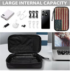 Vintage USA Flag Print Large Electronics Organizer - Travel Case, Cord Organizer, Accessories for Women