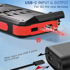 Solar Charger Power Bank 20,000mAh, Portable Charger, 4 Cables 3 Ports Fast Charging External Battery Pack with USB C for Cell Phones, Solar Panel Charger with Dual Flashlight for Camping Red