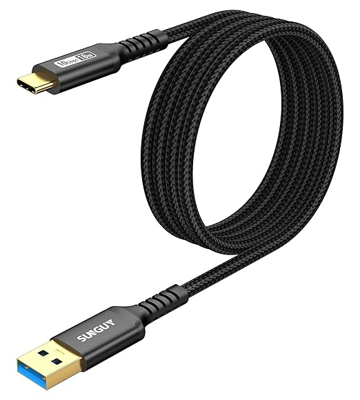 SUNGUY 10Gbps Android Auto USB C Cable,3A USB 3.1 Gen 2 Fast Charge & Data Transfer CarPlay Cable, for iPhone 17/16/15 Pro Max, Samsung T7, Galaxy S23 S22 Ultra Note 20, SSD- Black 4FT [2-Pack]
