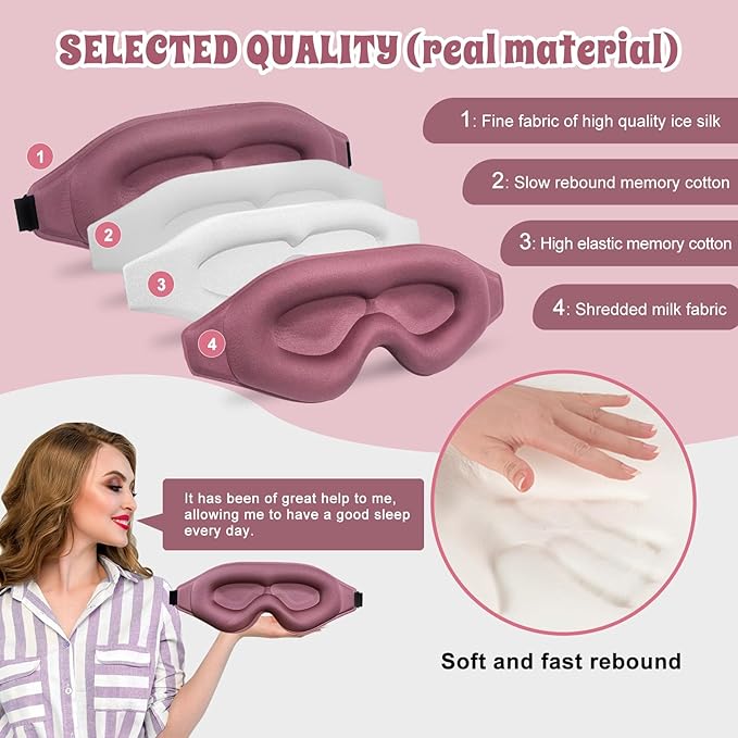 3D Advanced Eye Mask for Sleeping，Ultra Delicate Soft Skin Friendly Eye mask，100% Blackout Sleep Eye Mask for Sleep, Eyelash Extension Sleep mask (Blue+Pink)