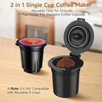Horavie Small Single Serve Coffee Maker, 2 in 1 Fast Brew One Cup Coffee Machine, 6 to 12 oz. Brew Sizes, Capsule Coffee Machine with Descaling Reminder, Fits 5.5" Mug, Grey