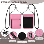 Likesing 5.5" L x 7.9" W Travel Neck Wallet, RFID Blocking Passport Holder for Travel Women Men, Security Lightweight Travel Wallet, Neck Passport Pouch Gifts for Traveling(Pink)