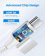 etguuds White USB C to USB C Cable 1ft, 2-Pack 60W USBC to USBC Cord, Type C to C Charger Cable Fast Charging for iPhone 17 16 15 Pro Max Plus Air, Samsung Galaxy S25 S24 S23, for MacBook/iPad, Pixel