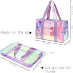 Fammart Iridescent Clear Beach Bag for Women, Jelly Tote Bag Waterproof Sandproof Pool Bag Cruise Vacation Essentials