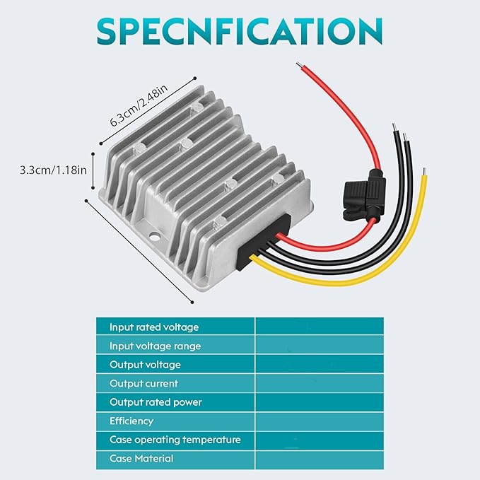 DC18V-60V to 12V Converter 20A 240W Golf Cart 24V 36V 48V Step Down to 12V Converter Voltage Regulator Reducer with Fuse Waterproofing Transformer for Golf Cart Club Car LED Lights