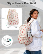 BAGSMART Womens Backpack Small Travel Laptop Backpack for Women, Quilted College Laptop Bookbag, Work Back Pack for Women, Cute Computer Water-Resistant Casual Daypack,Cherry Print