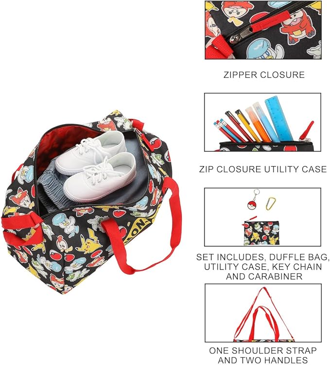 Pokémon Half Poké Ball & Character Print 5-Piece Duffel Bag Set