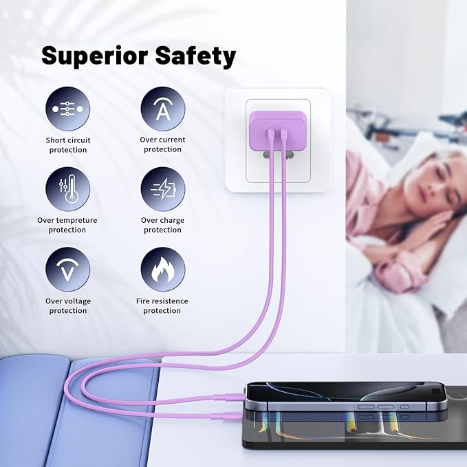 QZIIW Super Fast Samsung Charger Type C,45W Dual Port USB C Fast Charger Block [2-Pack] & Extra Long 60W 3/6/6/10FT USB C Cable - PD Quick Charging 3.0 for Samsung Galaxy S25 Ultra/S24+/S23 iPhone 16