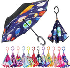 MRTLLOA 40/49/56 Inch Oversize Windproof Inverted Reverse Upside Down Umbrella, Golf Size Rain Umbrella, Double Layer, C-Shaped Handle for Men, Women and Kids
