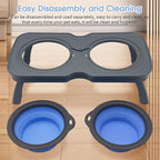 PINVNBY Elevated Portable Dog Bowl, Travel Raised Stand with Collapsible Silicone Double Diner Bowls Non-Slip Food and Water Bowls Holder for Small Dogs and Cats - 14.6" L x 7.5" W x 3.9" H