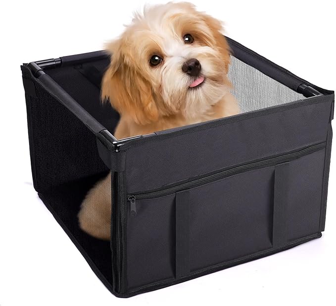 GENORTH Dog Car Seats for Small and Medium Dogs,Portable Puppy/Pet Car Booster Seat with Clip-On Leash and Mesh Window for Pet Up to 20 lbs