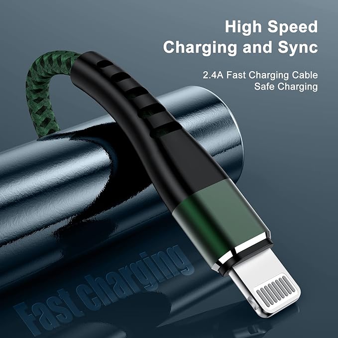 Essri 2Pack for iPhone Charger Cord 1FT, Lighting Cable 1 Feet to USB Charging Cable, Nylon Braided Charging Cord 1 Foot Compatible with iPhone 14 13 12 11 X XS XR 15 Pad-Green