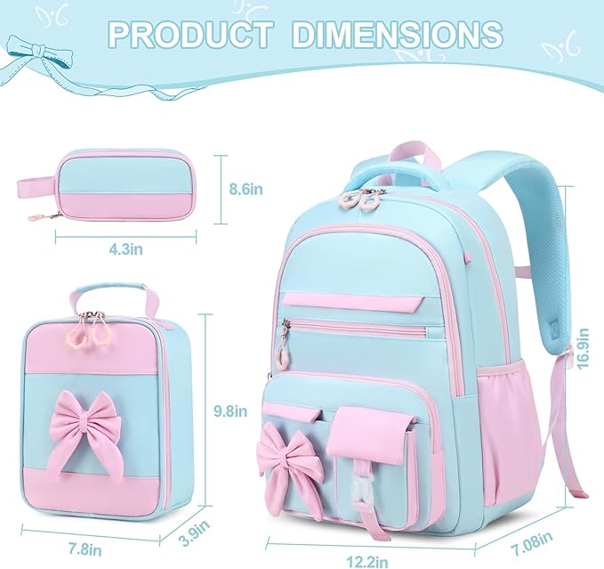 DIGOBAY Backpack for Girls, 3PCS Girls Backpack for School with Lunch Bag Pencil Case, Cute Kids Teens Bookbag for Kindergarten Elementary Preschool Middle School