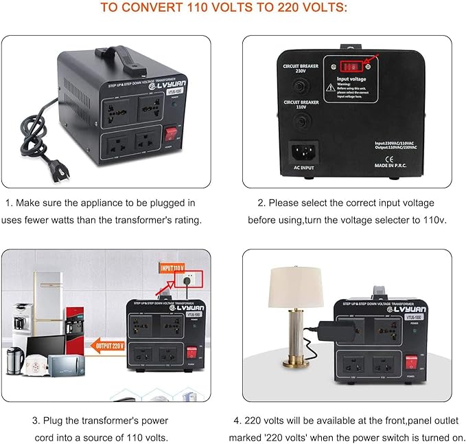 Cantonape Voltage Transformer Converter 1000 Watt Step Up/Down Convert from 110-120 Volt to 220-240 Volt and from 220-240 Volt to 110-120 Volt with 2 US Outlets, 2 Universal Outlets