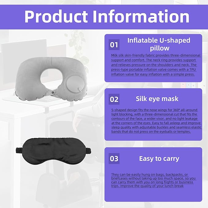 Foot Hammock Airplane, Comes with Two Tabletop Hooks and Inflatable u-Shaped Pillow and Eye mask Adjustable Airplane footrest Travel Essential, Portable Office footrest, Relax Your feet