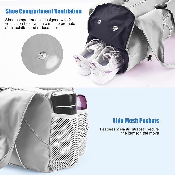 Forestfish Gym Bag For Women With Yoga Mat Holder & Shoe Compartment & Wet Dry Storage Pocket & Adjustable Strap