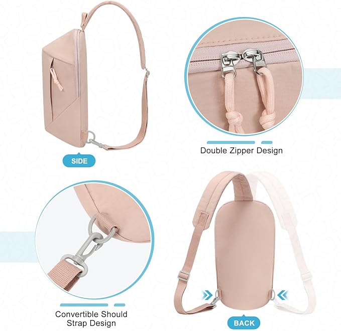 Small Sling Bag with RFID Blocking, Mini Fanny Pack for Women and Men, Convertible Crossbody Anti Theft Chest Bag for Travel Hiking Running, Pink