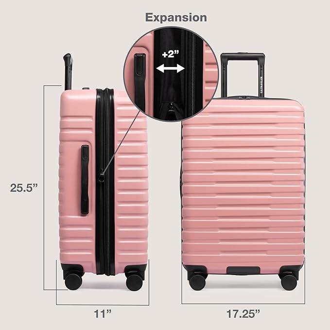 U.S. Traveler Boren Expandable Hardside Rugged Travel Luggage with 8 Spinner Wheels, Rose Pink, 3-Piece Set