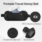 TRAVELSAFE Slim RFID Blocking Money Belt for Travel - Anti-Theft Hidden Passport Holder Waist Wallet with Secure Pouch for Cash, Credit Cards & Phone Safe (B-Black)