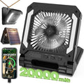 20000mAh Portable Fan Rechargeable with Solar Panel 2-in-1, 3 Speeds Cordless Battery Powered Fan with Led Lantern,Timer, Quiet USB-C Table Fan for Travel Tent Hurricane Office Home Bedroom (Black)