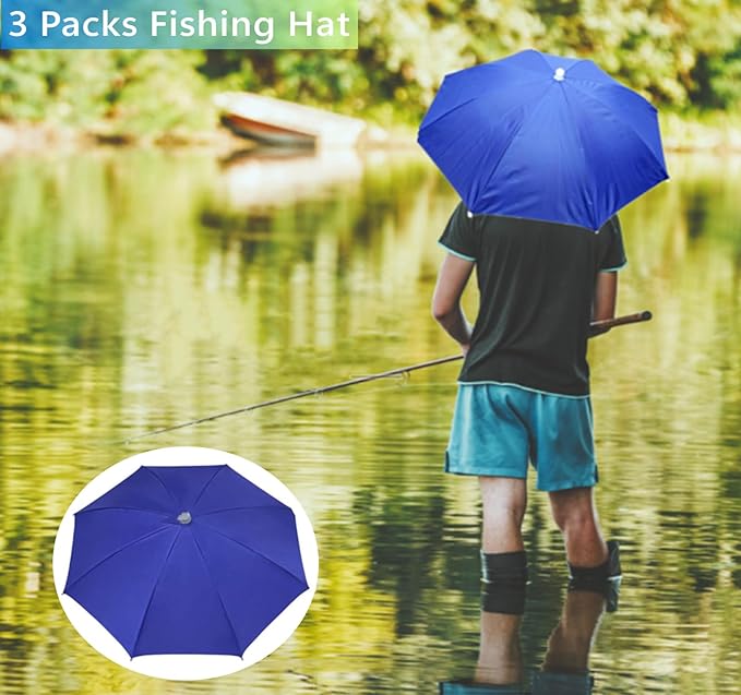 3 Pack Umbrella Hat, Sports Head Umbrella Hats for Adult Women, 26" Diameter Folding Waterproof Rainbow Fishing Headwear for Outdoor Party Beach Hiking
