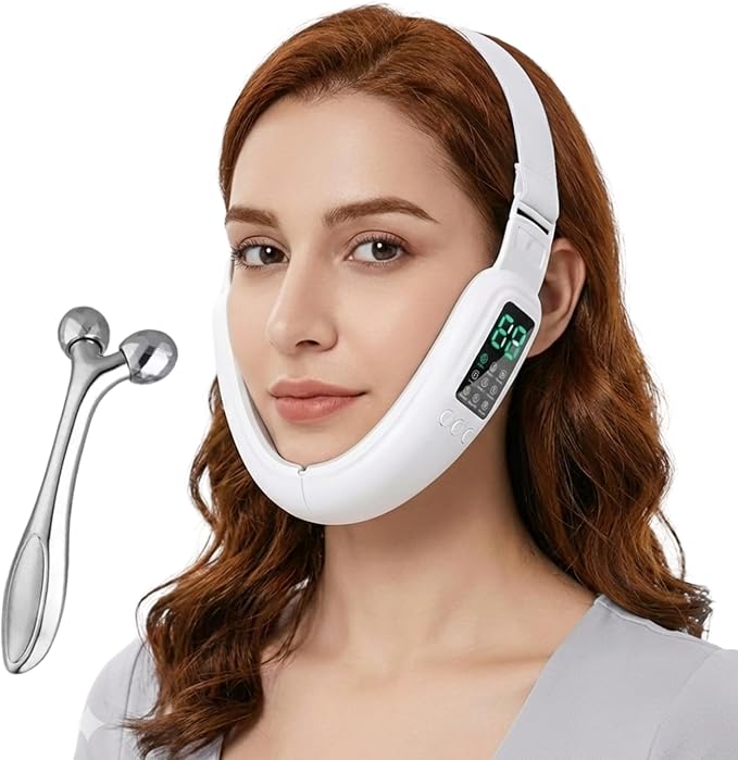 V-Face Machine and Electric Double Chin Device with 15 Gear Adjustable Intensities and 8 Modes – Intelligent Double Chin Machine for V-face. Free 3D Face Roller for Skin Care