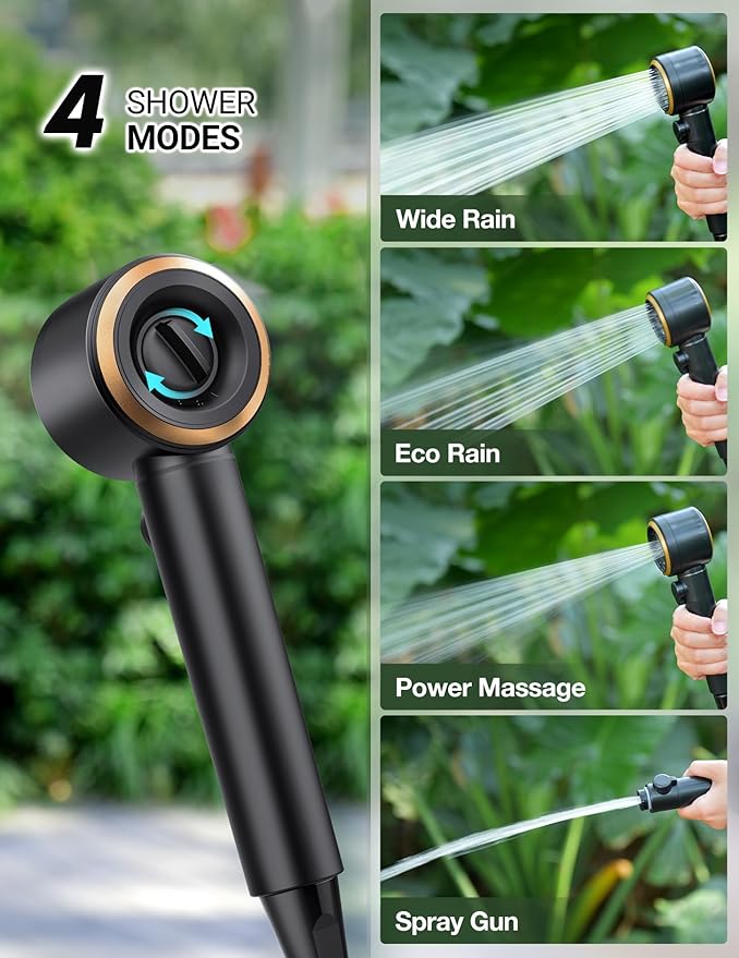 Docusvect Portable Shower for Camping 8000mAh with 3X Stronger Water Flow, Portable Camping Shower with 5 Pressure Levels, 4 Spray Modes, 26oz Ultra Lightweight, IPX8 Waterproof