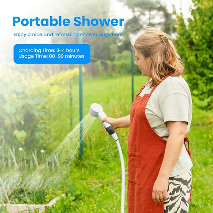 Ann Katy Portable Camping Shower Outdoor Camp Shower Pump,Upgrade Rechargeable Electric Shower Pump with Intelligent Digital Display Multiple Spray Modes for Camping, Hiking, Traveling,RV