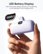 Kuulaa Portable Charger with Built-in Lightning Cable 5000mAh Small iPhone Fast Charging Mini Portable Phone Charger for iPhone 14/13/13 Pro/12/12 Pro/11/XR/XS/X/8/7/6, Purple