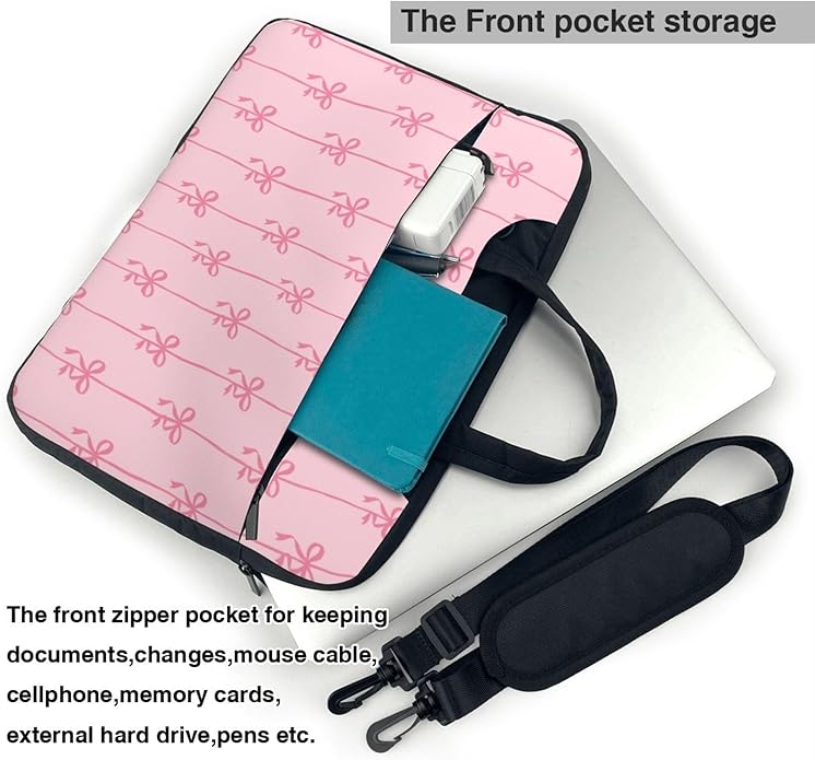 Laptop Bag for Women & Men, Laptop Carrying Case Laptop Sleeve Pink Ribbons Bow Colorful Cartoon Water Resistant Computer Case Messenger Shoulder Bag for 14 Inch Laptop Briefcase