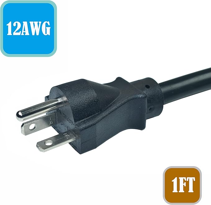 1Ft 20A AC Power Plug to T-Blade Adapter Cable, NEMA6-20P to 5-20R/ 6-15R/5-15R, 4 in 1 AC Adapter,12AWG Heavy Duty Extension Cable for Air Conditioner Etc.