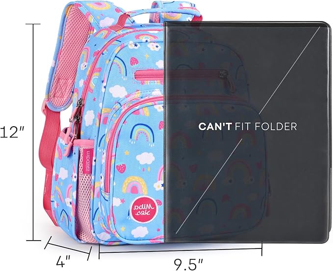 mibasies Toddler Backpack for Girls 2-4: Preschool Kindergarten Backpack - Cute Kids Backpacks for Girls - Rainbow Blue
