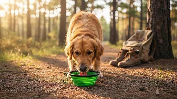 Silicone Foldable Pet Food Water Feeder, Collapsible Travel Bowl for Dog and Cat, Outdoor Portable (Green)