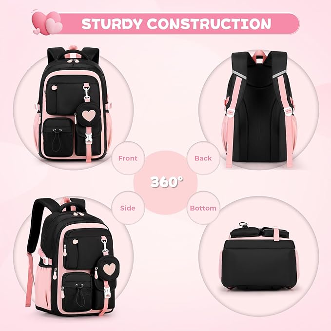 MOONBABY Girls Backpack, Kids Backpack for Girls, School bag for Primary Elementary Teenage, Middle School Students Bookbag