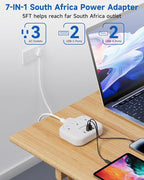 South Africa Plug Adapter, Type M Adapter for South Africa with 3 AC Outlets & 4 USB Ports(2 USB C 4.2A), 3FT Extension Cord, Africa Travel Essentials for USA to South Africa Namibia Nepal Malaysi