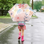 Kids Folding Umbrella Auto Open/Close Umbrellas for Rain Round Corner Safe Design UV Resistant Automatic Children Travel Umbrellas Reinforced Canopy 360° Reflective Strip Lightweight for Girls & Boys