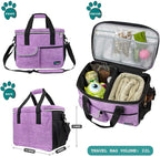 PetAmi Dog Travel Bag, Travel Pet Bag Organizer, Dog Food Travel Bag with Container Collapsible Bowls, Pet Travel Supplies Gift Accessories for Weekend Camping, Puppy Cat Diaper Bag, Purple Medium