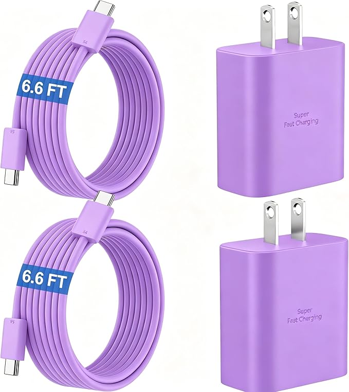 45W Super Fast Charger USB C Android Phone Type C Charger Fast Charging Block with 6.6FT Cord for Samsung Galaxy S26/S26 Ultra/S26+/S25 Ultra/S25/S24 Ultra/S24/S23 Ultra/S22/S21/S20/Note 10, Purple