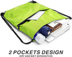Drawstring Backpack Sports Water Resistant String Bag Sport Gym Sackpack for Women Men Large with Zipper, Apple Green